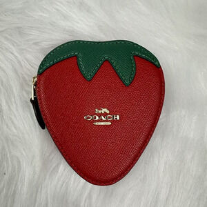 Coach Strawberry Coin Case Pouch In Leather/Bold Red CAN28 NWT